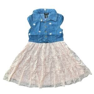 Zunie Girls Dress Blue Denim Pink Lace Size XS NWT